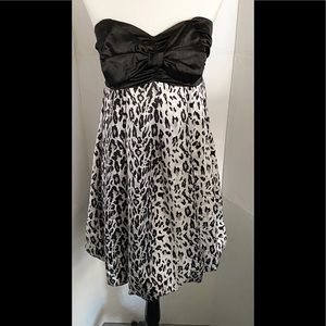 Strapless A line Zebra print white & black dress